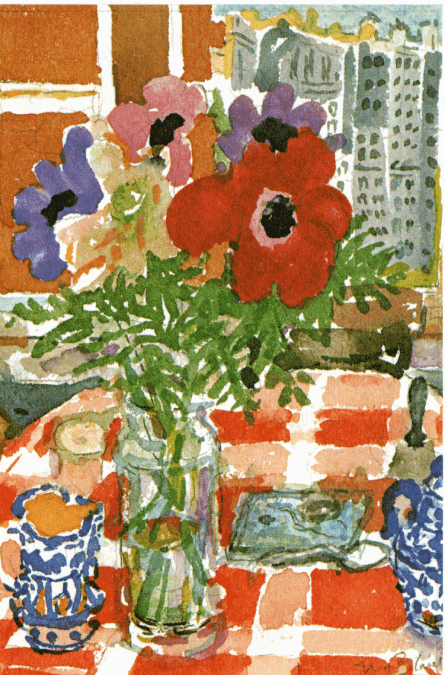 Anemones, Red Tablecloth, and Window